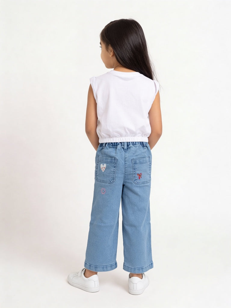 HOP Kids Girls Off-White Printed Cotton T-Shirt
