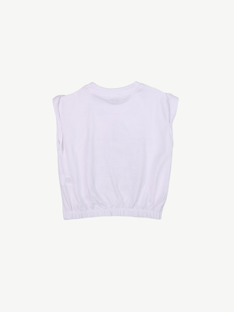 HOP Kids Girls Off-White Printed Cotton T-Shirt