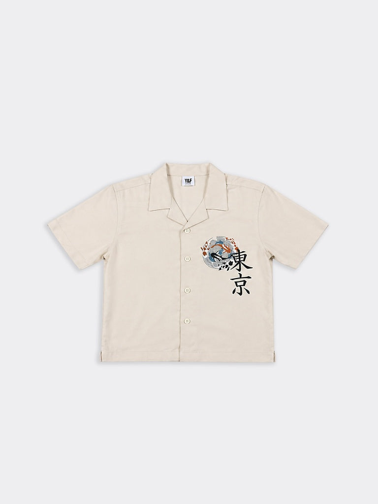 Boys Stone Japanese-Inspired Graphic Printed Shirt