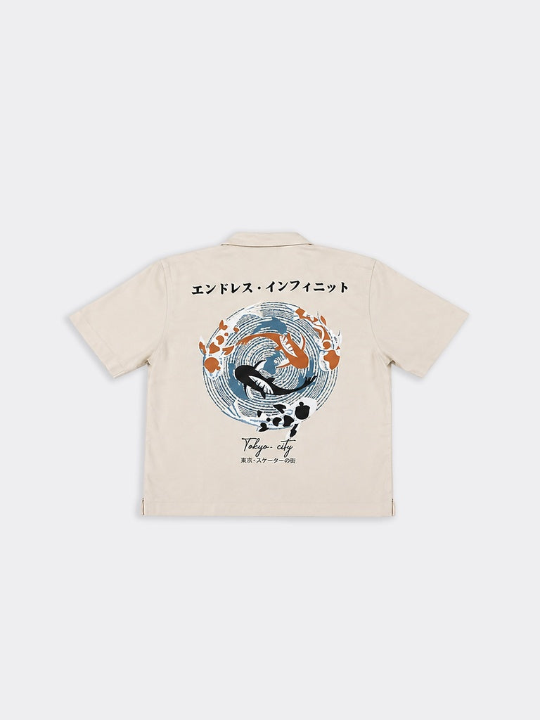 Boys Stone Japanese-Inspired Graphic Printed Shirt