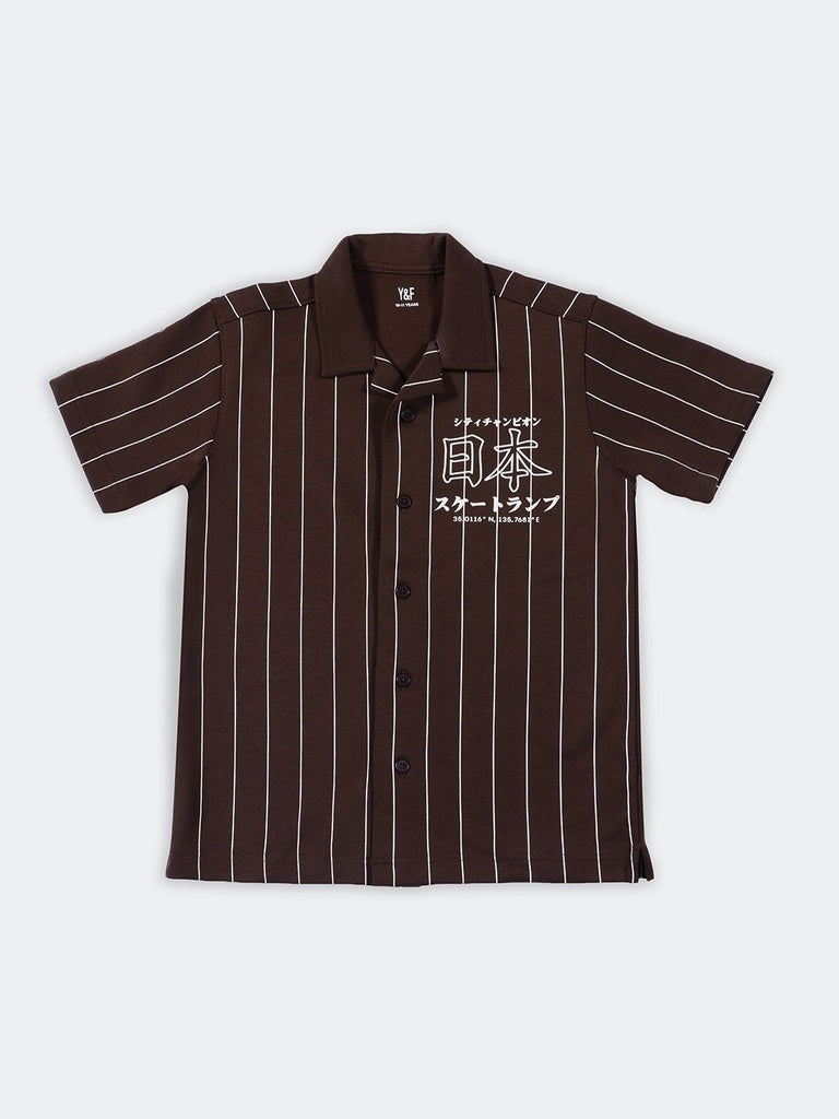 Boys Brown Graphic Printed Cotton-Blend Shirt
