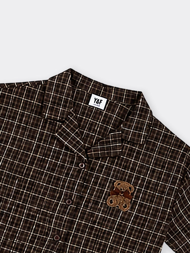 Girls Brown Checked Cotton Shirt