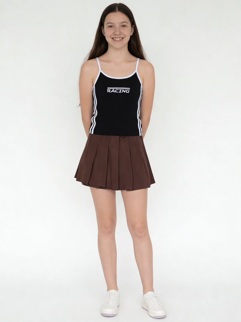 Y&F Kids Girls Black Side Stripe Cotton-Blend Camisole Top
