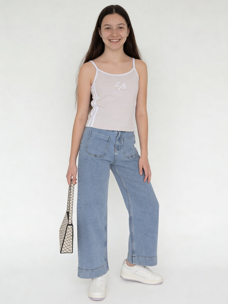 Y&F Kids Girls Pink Side Stripe Cotton-Blend Camisole Top