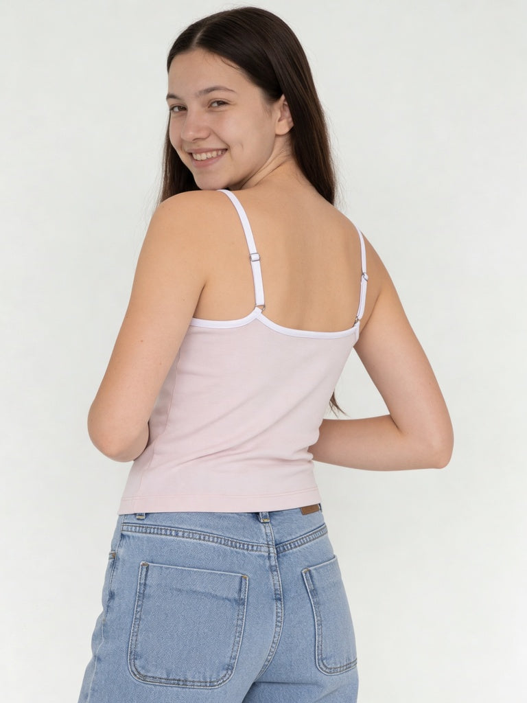 Y&F Kids Girls Pink Side Stripe Cotton-Blend Camisole Top