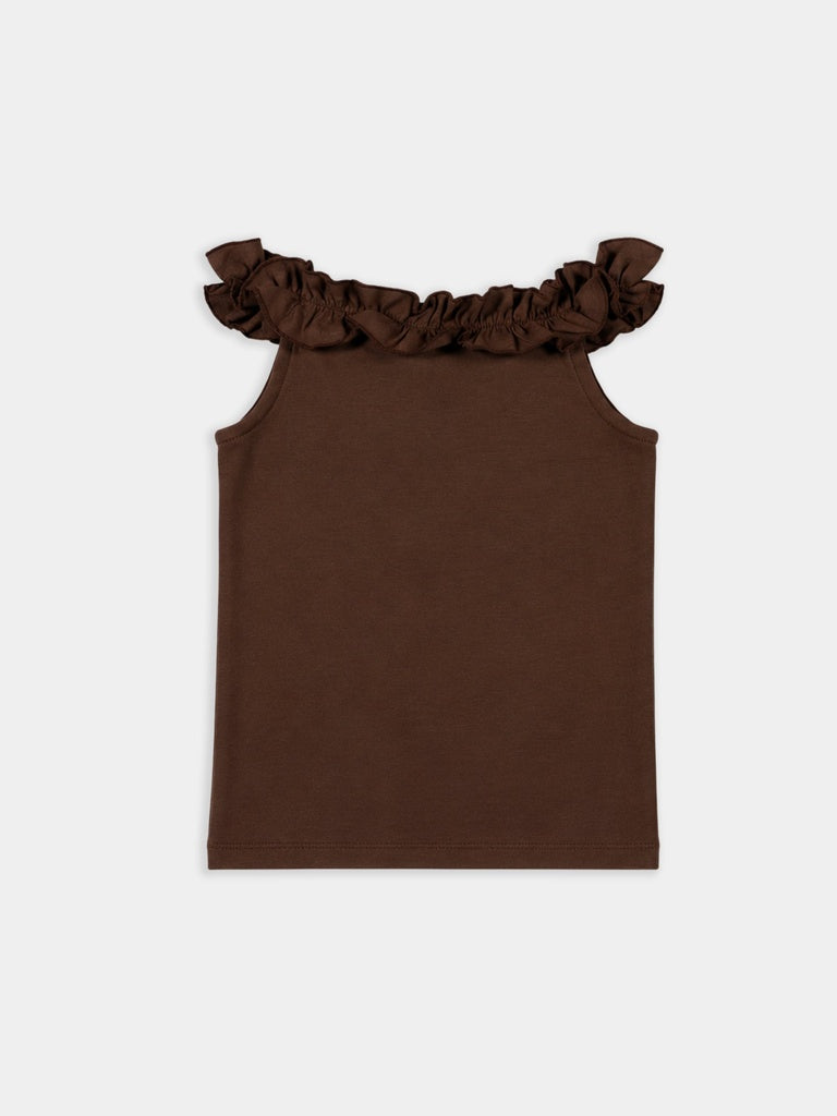 Girls Brown Embellished Cotton-Blend Top