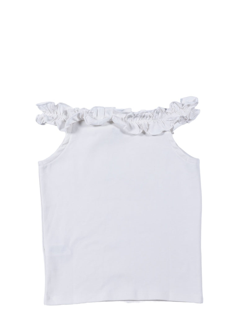 Girls White Ruffle-Detailed Cotton-Blend Top