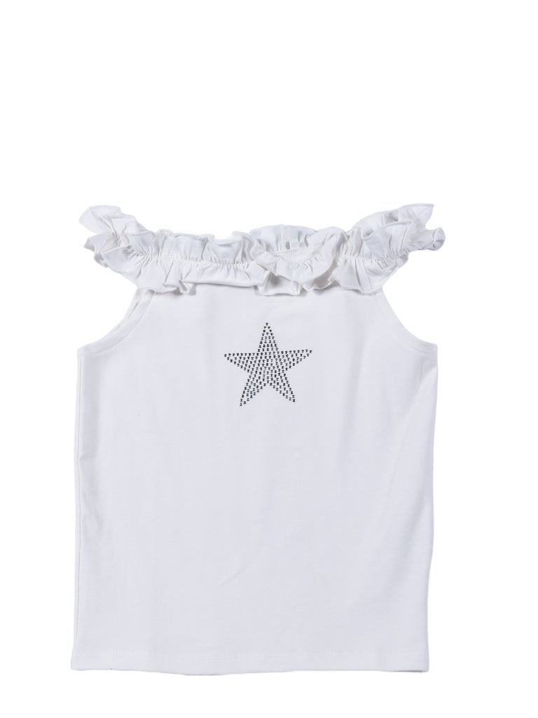 Girls White Ruffle-Detailed Cotton-Blend Top
