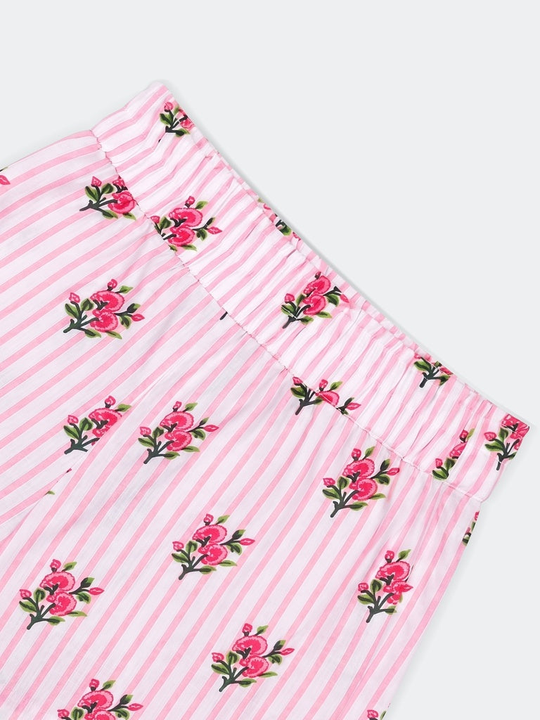 Utsa Kids Girls White Floral Printed Cotton Shorts - (2-8 yrs)