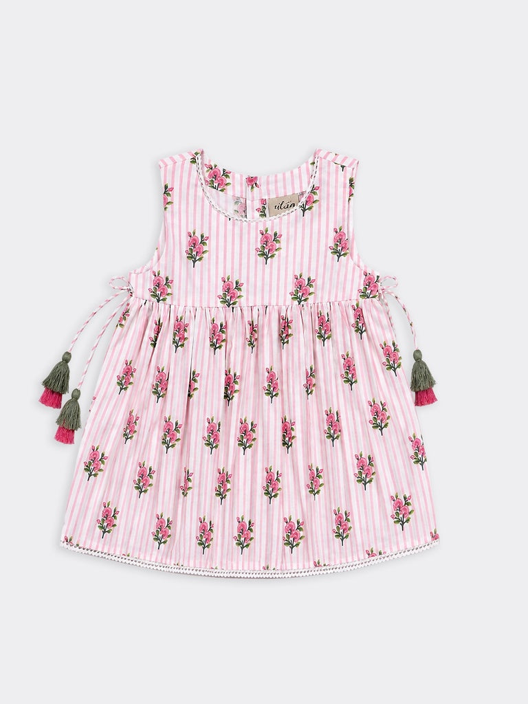 Utsa Kids Girls White Floral Printed Fit and Flare Top - (2-8 yrs)