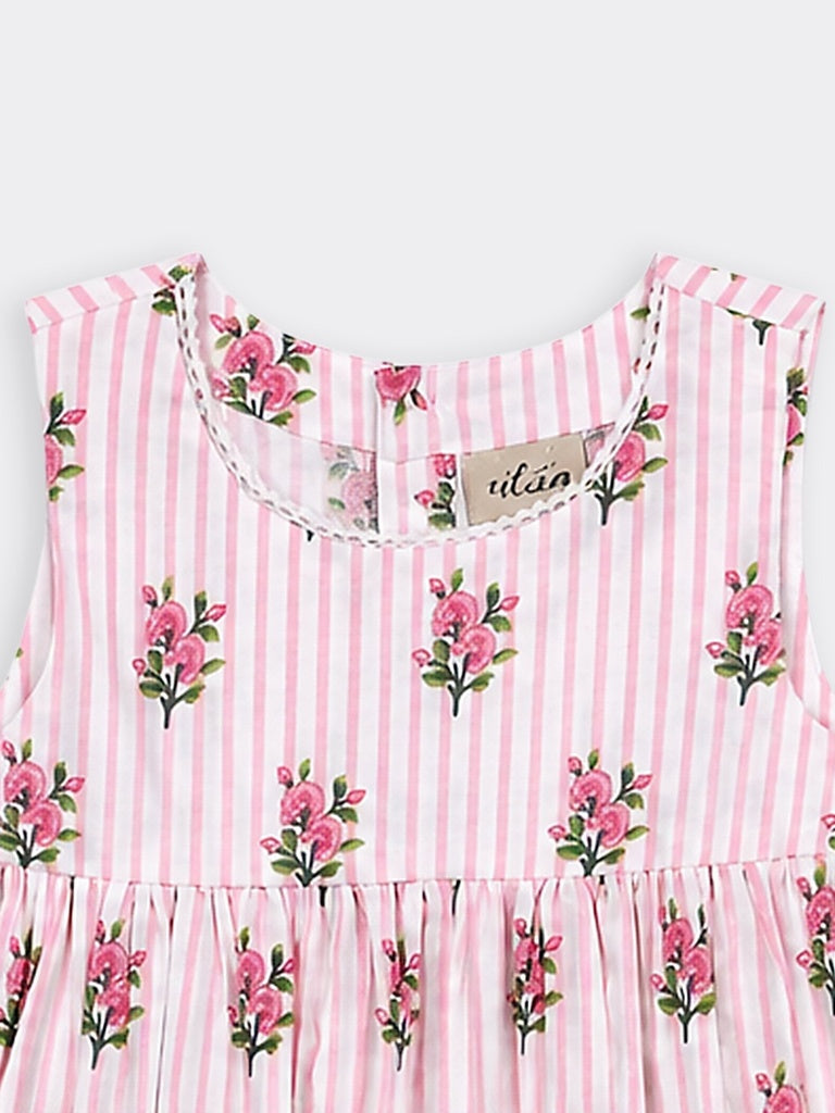 Utsa Kids Girls White Floral Printed Fit and Flare Top - (2-8 yrs)