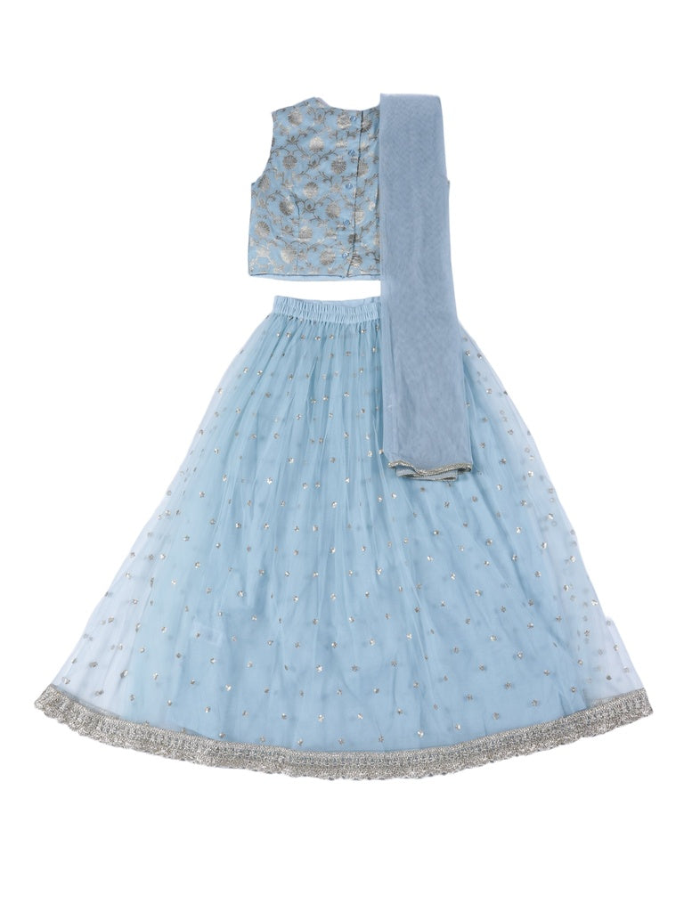Utsa Kids Girls Blue Embroidered Skirt Set - (8-14 yrs)