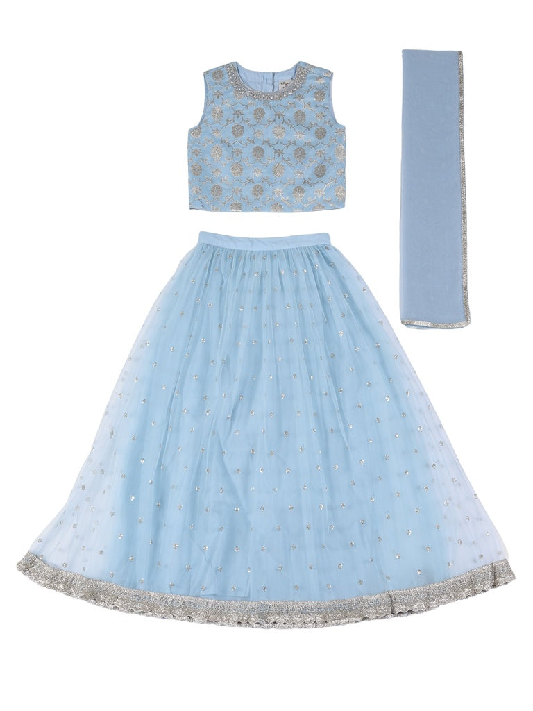 Utsa Kids Girls Blue Embroidered Skirt Set - (8-14 yrs)