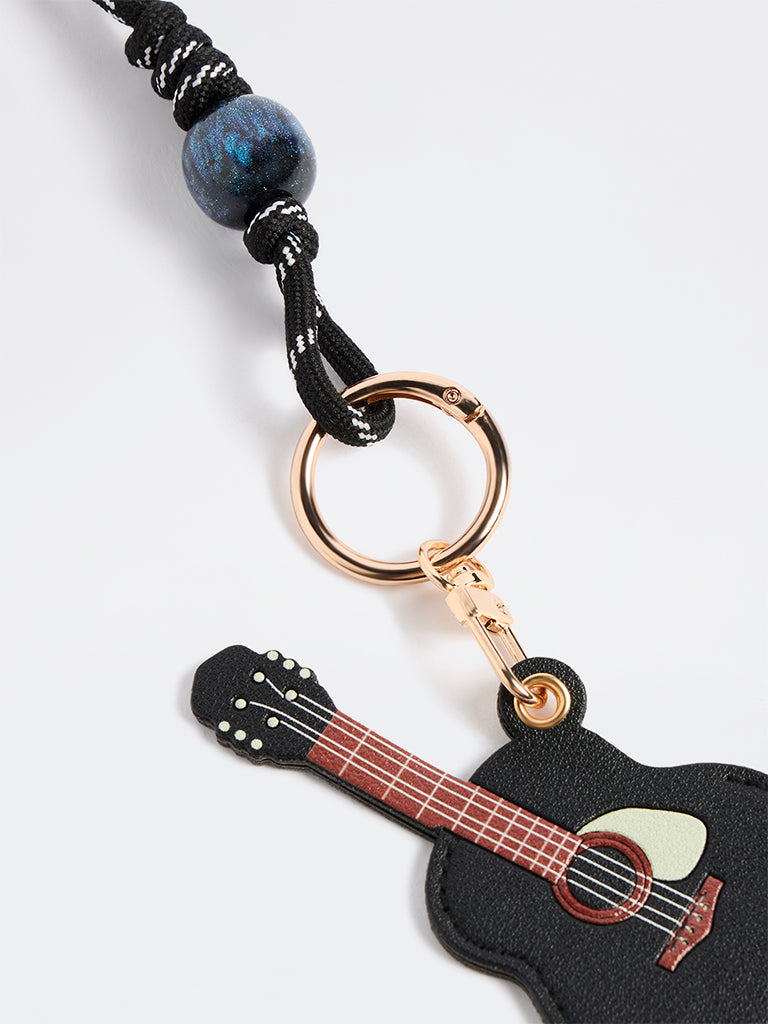 Girls Black Guitar Keychain