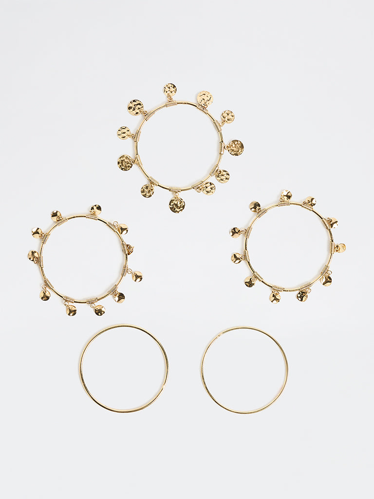 Westside Accessories Gold Coin Charm-Detailed Bangles - Pack of 5