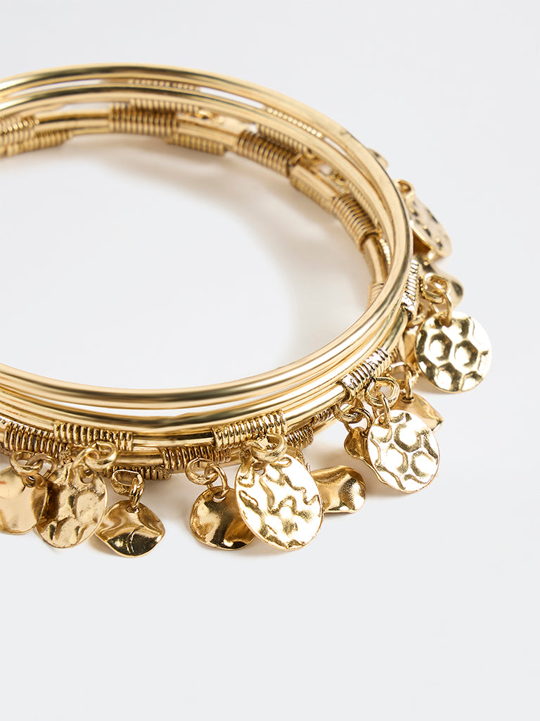 Westside Accessories Gold Coin Charm-Detailed Bangles - Pack of 5