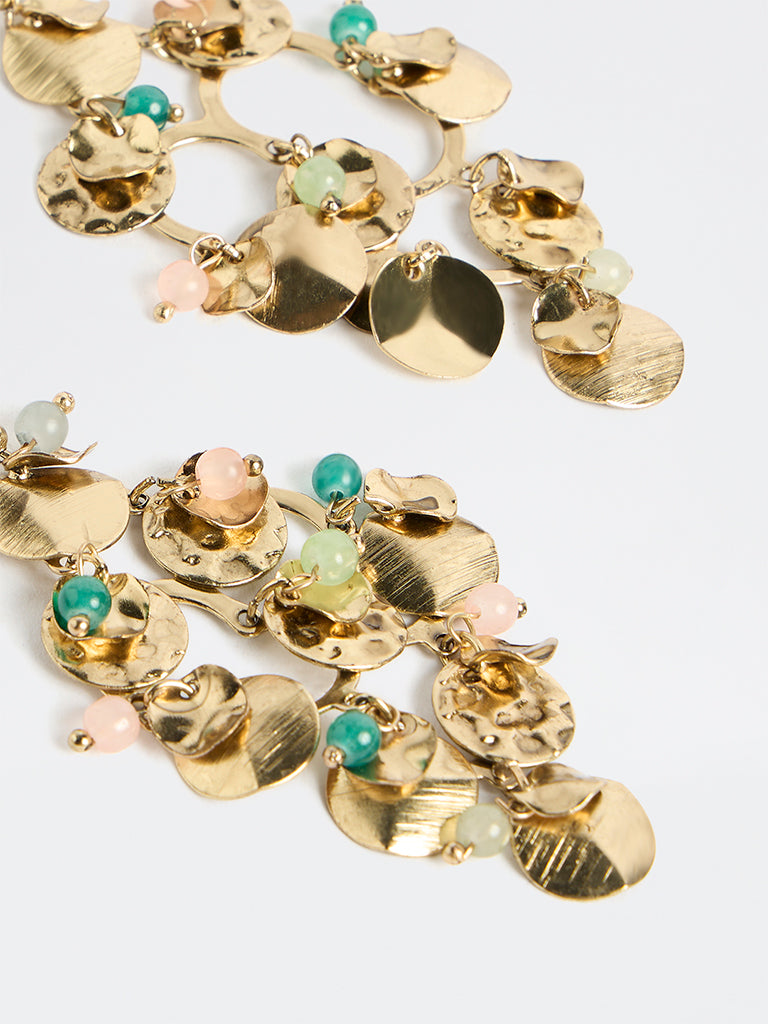 Westside Accessories Gold Coin Charm-Detailed Statement Earrings