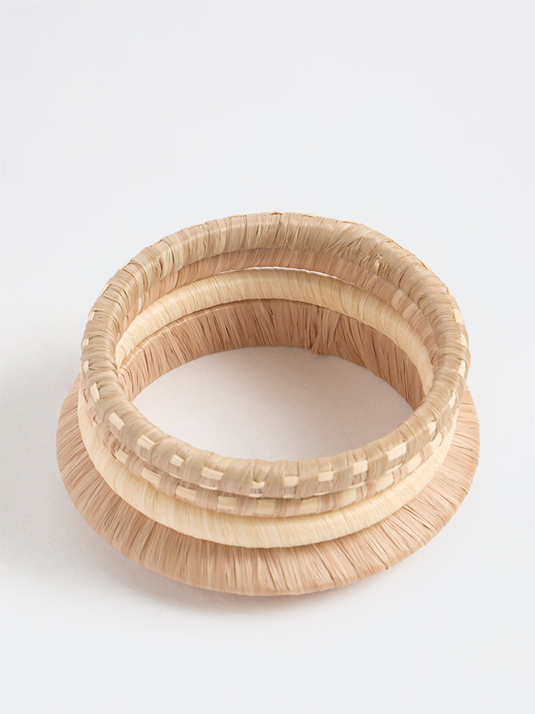Westside Accessories Beige Raffia Bangles - Pack of 4
