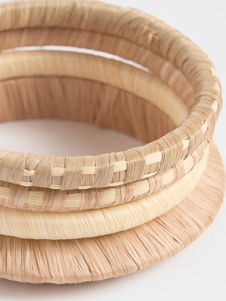 Westside Accessories Beige Raffia Bangles - Pack of 4