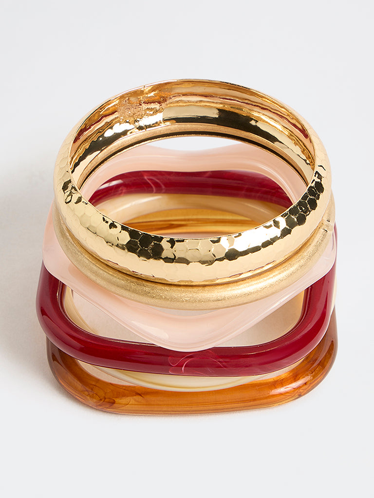 Westside Accessories Multi-Coloured Resin and Metal Bangles - Pack of 6