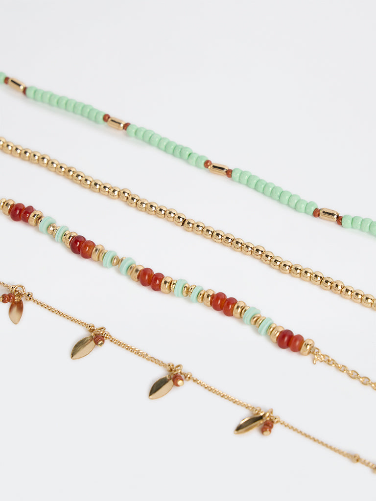Westside Accessories Multicolour Beaded Bracelets - Pack of 4