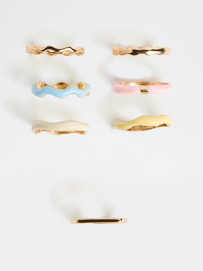 Westside Accessories Multi Colour Enamel Stack Ring Set - Pack of 7