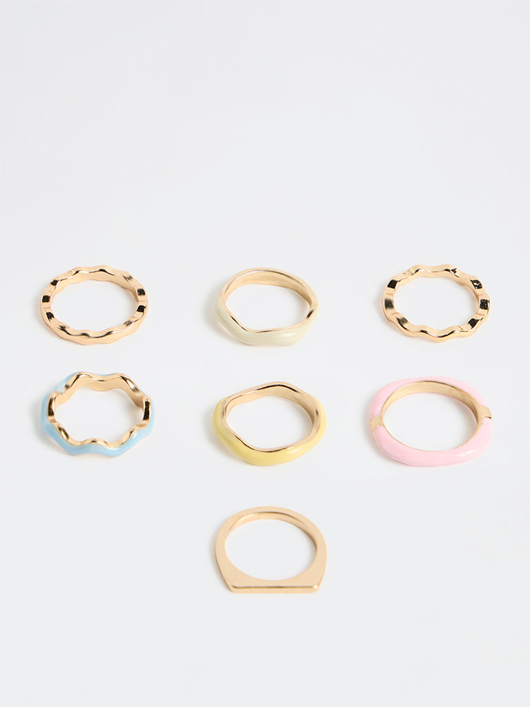 Westside Accessories Multi Colour Enamel Stack Ring Set - Pack of 7