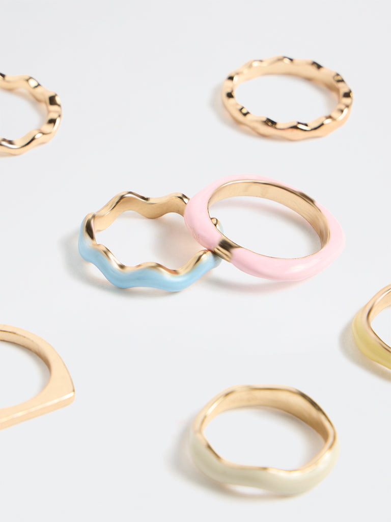 Westside Accessories Multi Colour Enamel Stack Ring Set - Pack of 7
