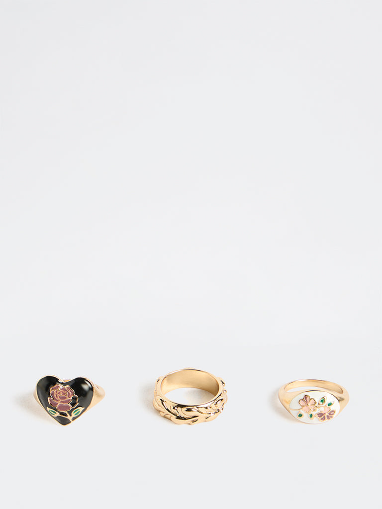 Westside Accessories Multi Color Enamel Charm Rings - Pack of 3