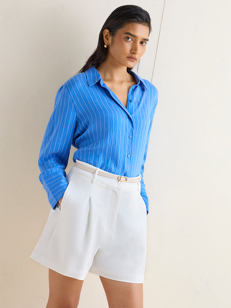 Wardrobe Blue Striped Cotton-Blend Shirt