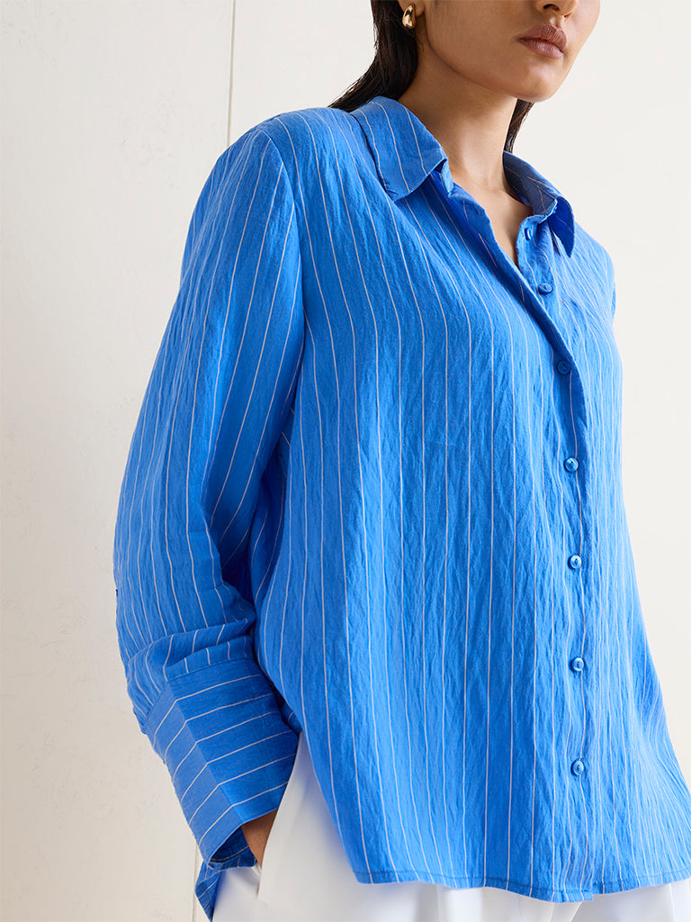 Wardrobe Blue Striped Cotton-Blend Shirt