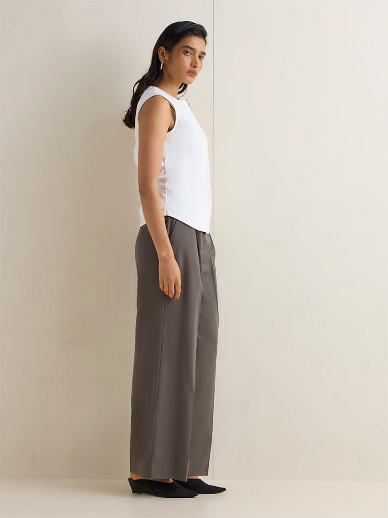 Wardrobe White Zip-Detail Cotton-Blend Top