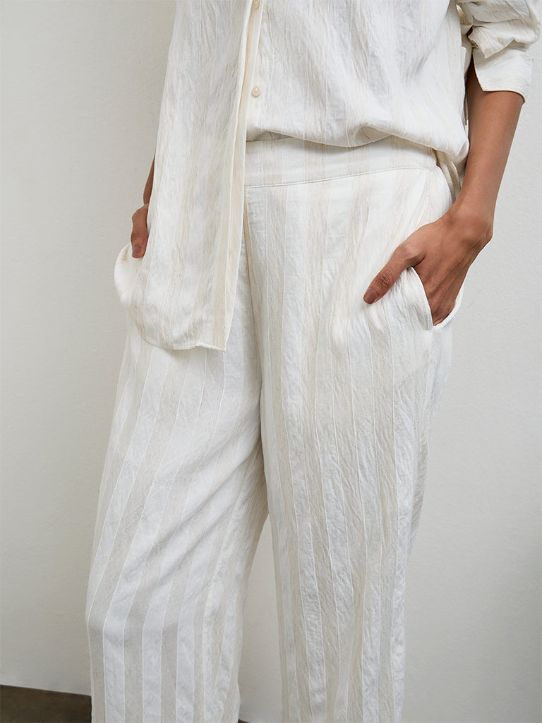 Wardrobe Ivory Striped High-Rise Trousers