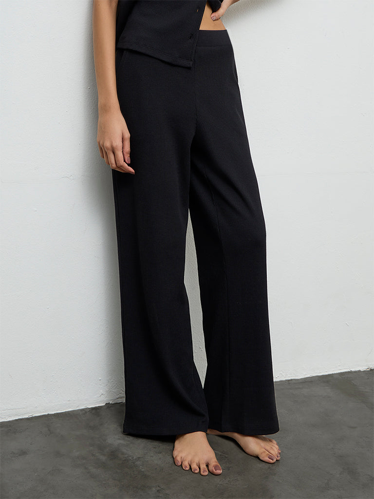 Superstar Black Waffle-Textured High-Rise Pants
