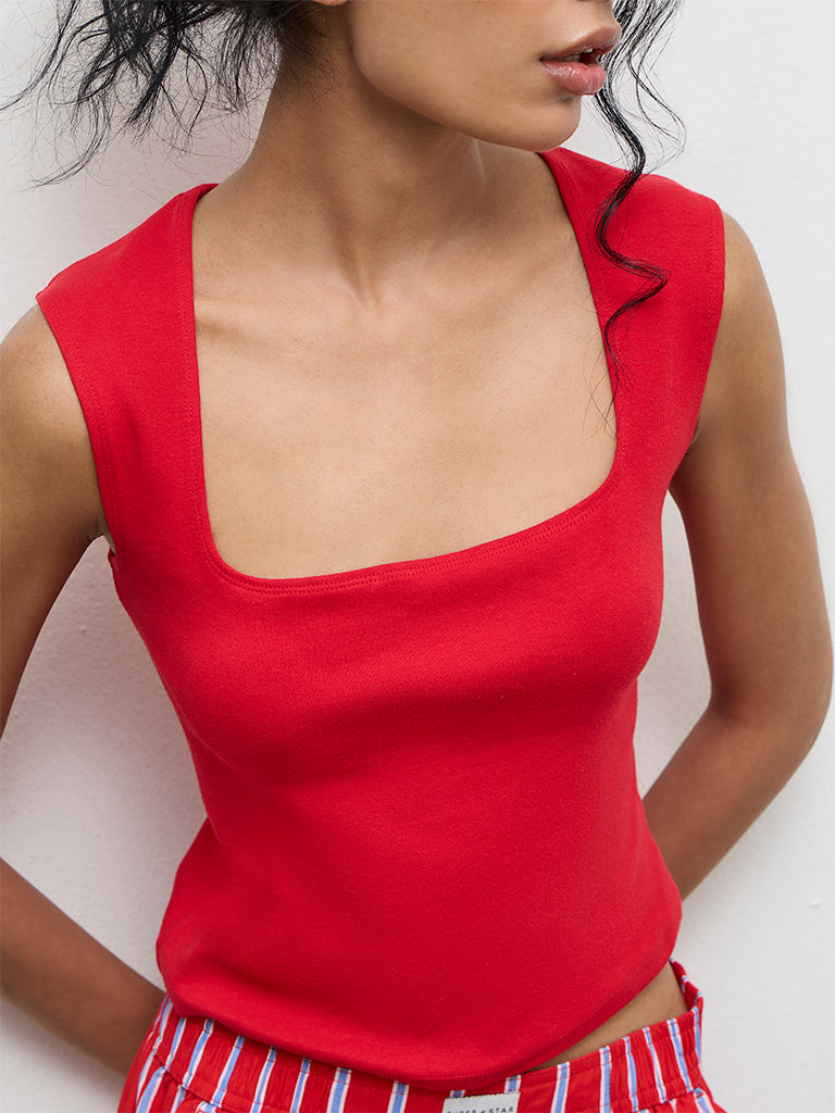 Superstar Red Cotton-Blend Top
