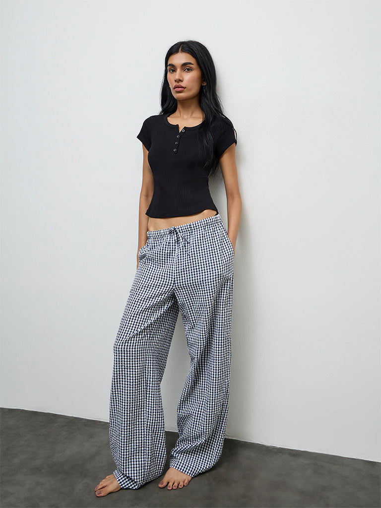Superstar Black Ribbed Cotton-Blend Top