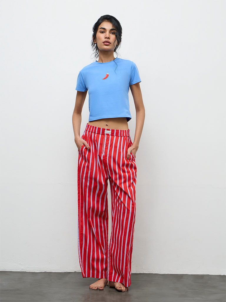 Superstar Blue Embroidered Cotton-Blend T-Shirt