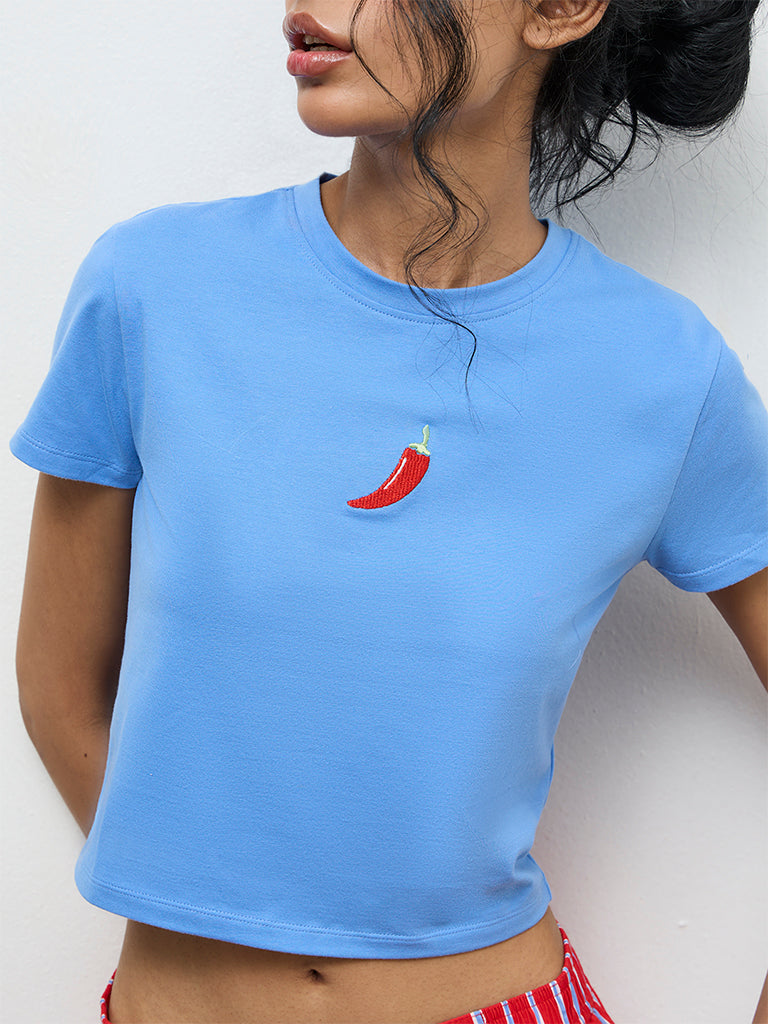 Superstar Blue Embroidered Cotton-Blend T-Shirt
