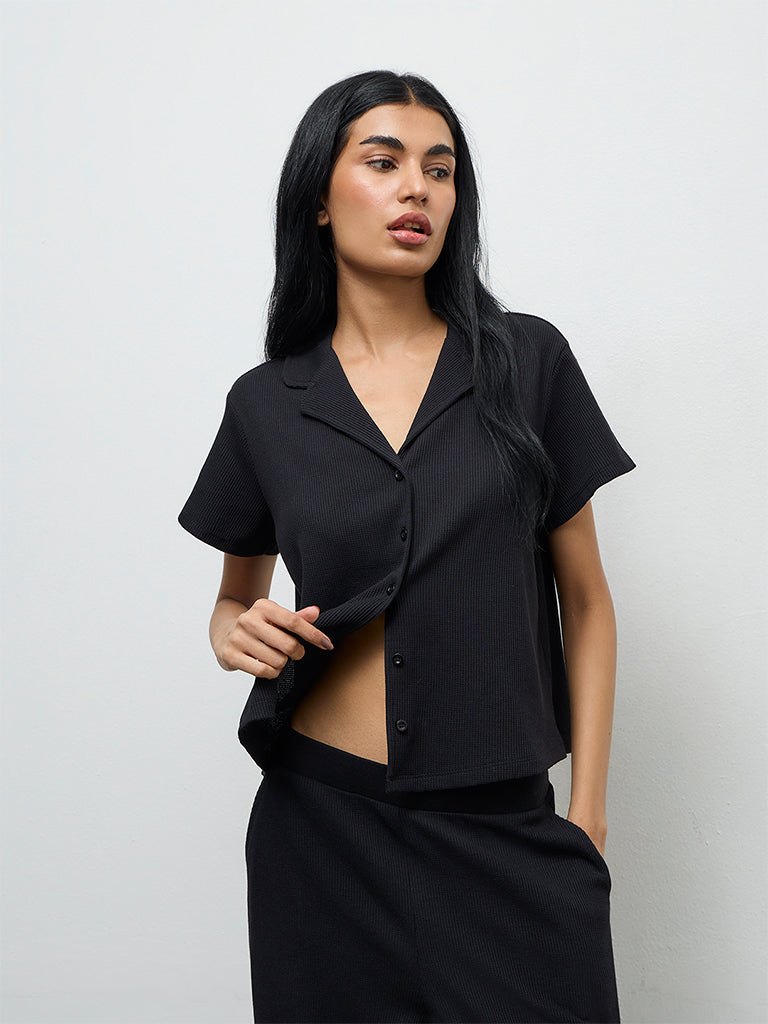 Superstar Black Waffle-Textured Shirt
