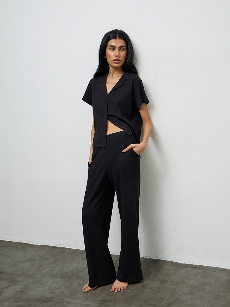 Superstar Black Waffle-Textured Shirt