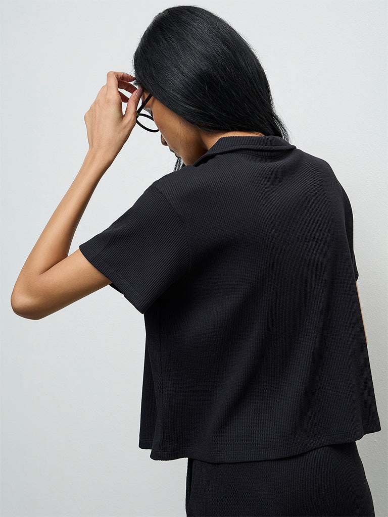 Superstar Black Waffle-Textured Shirt