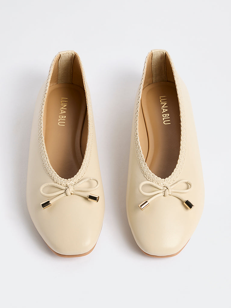 LUNA BLU Light Beige Bow-Detail Ballerinas