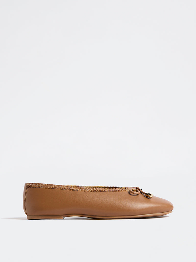 LUNA BLU Tan Bow-Detail Ballerinas