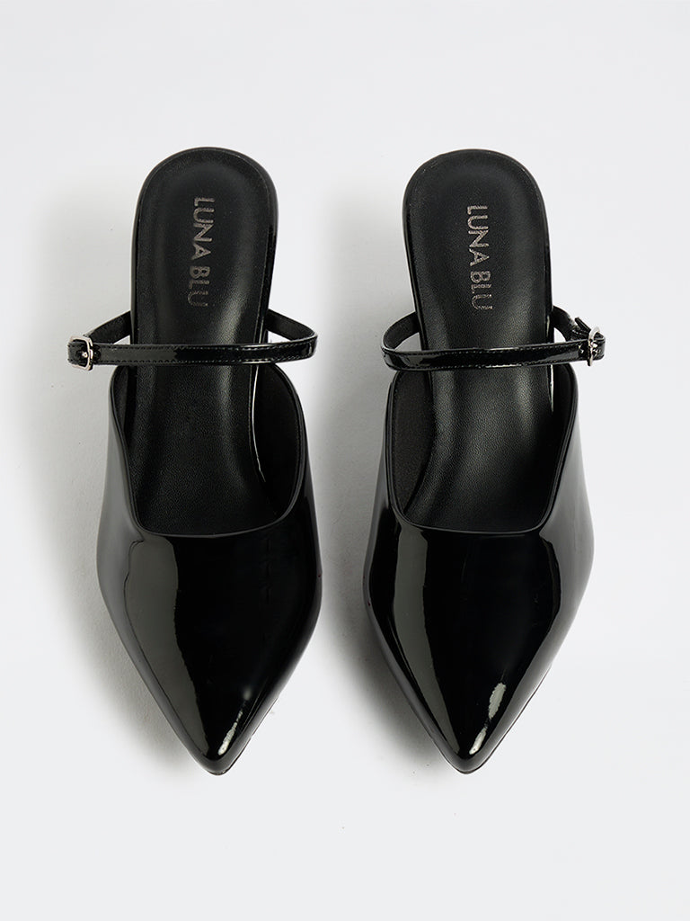 LUNA BLU Black Strap-Detail Block Heel Sandals
