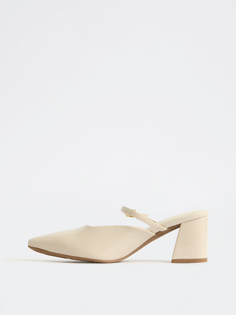 LUNA BLU Ivory Pointed-Toe Block Heel Shoes