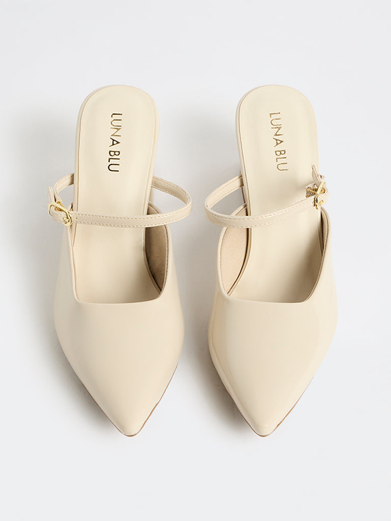 LUNA BLU Ivory Pointed-Toe Block Heel Shoes