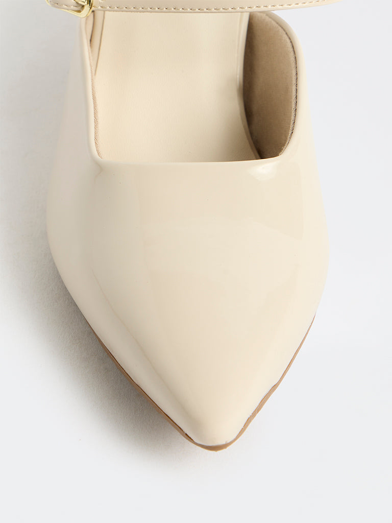 LUNA BLU Ivory Pointed-Toe Block Heel Shoes