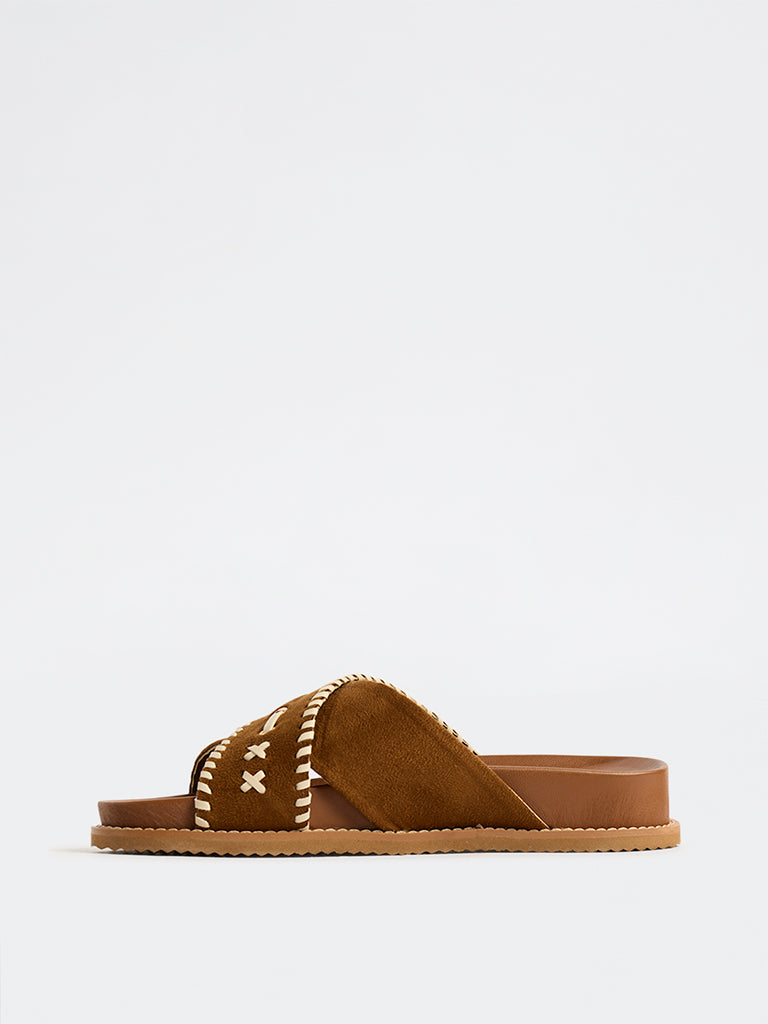 LUNA BLU Brown Suede Criss-Cross Strap Sandals
