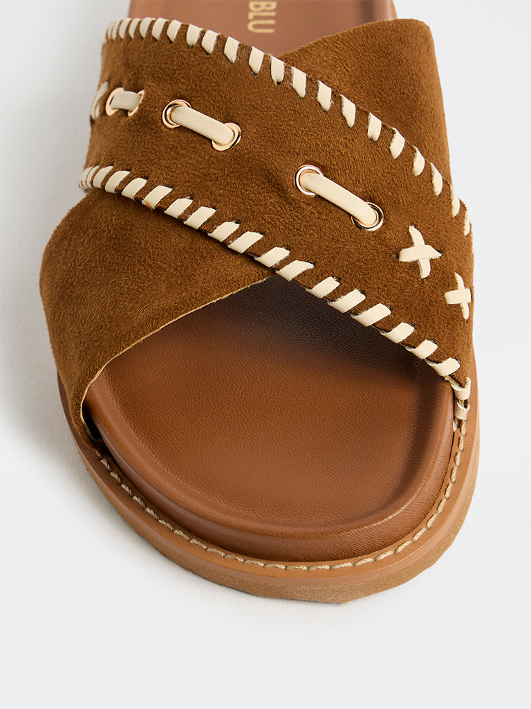 LUNA BLU Brown Suede Criss-Cross Strap Sandals