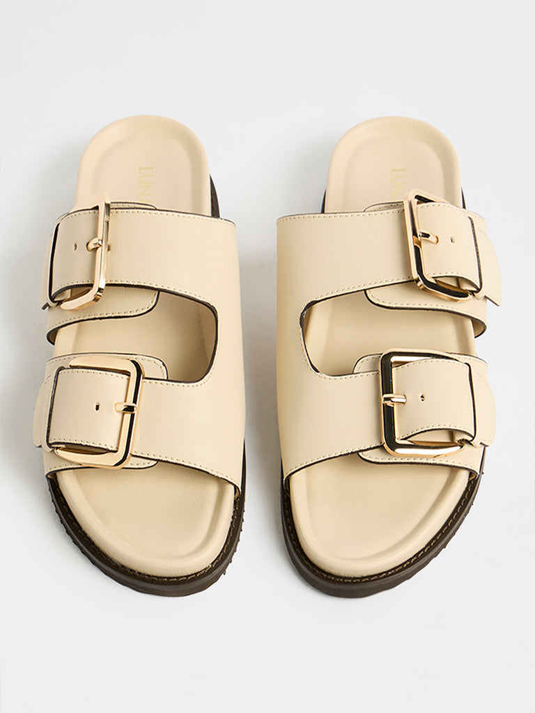 LUNA BLU Ivory Buckle-Detailed Sandals